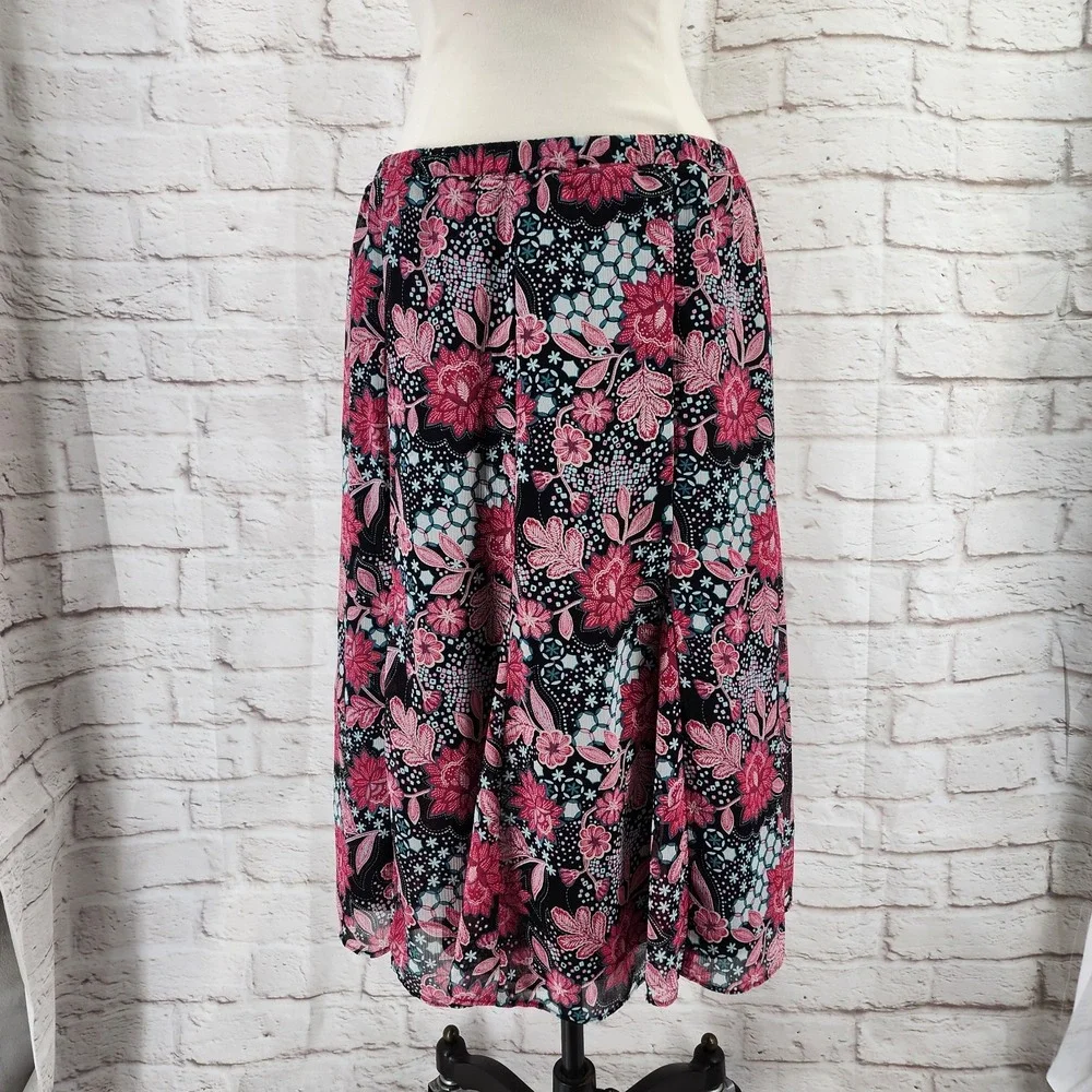 Vintage Y2K Fairy Slip Skirt Medium Pink Floral Boho Cottage Midi Pull On Twee